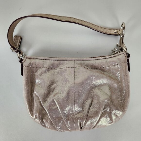 Coach Handbag Silver Metallic Pleated Mini Baguette Ashley Hobo Classic - Picture 4 of 9